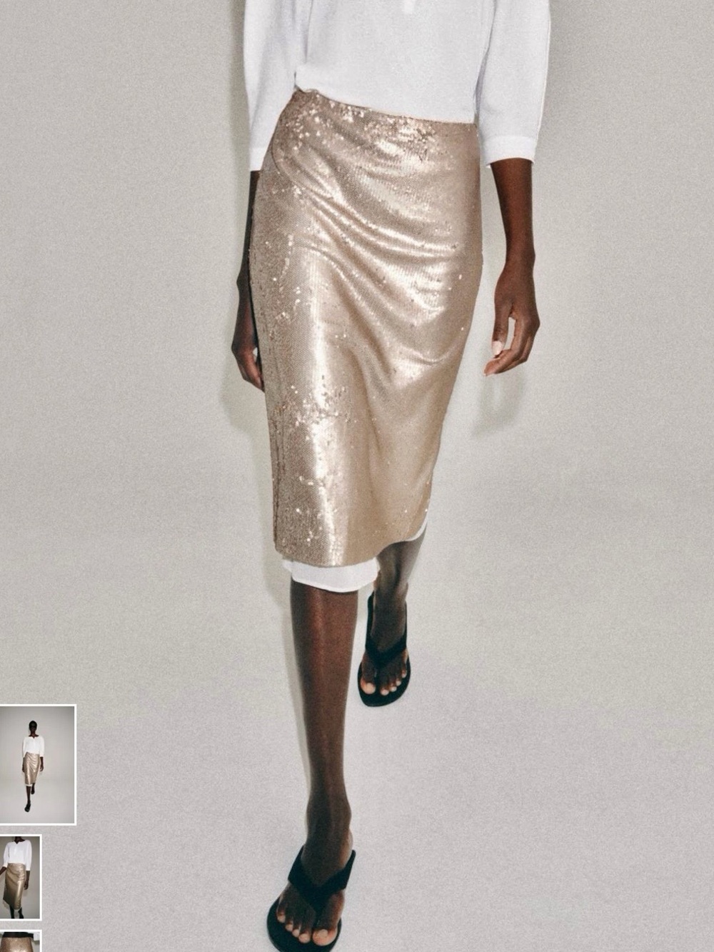 Zara NWT ZW COLLECTION beige light taupe muted Metallic Sequin Midi Skirt - Picture 9 of 9